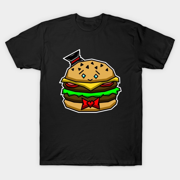 Happy and Fancy Double Cheeseburger with a Bow Tie and a Top Hat - Cute Burger T-Shirt by Bleeding Red Paint